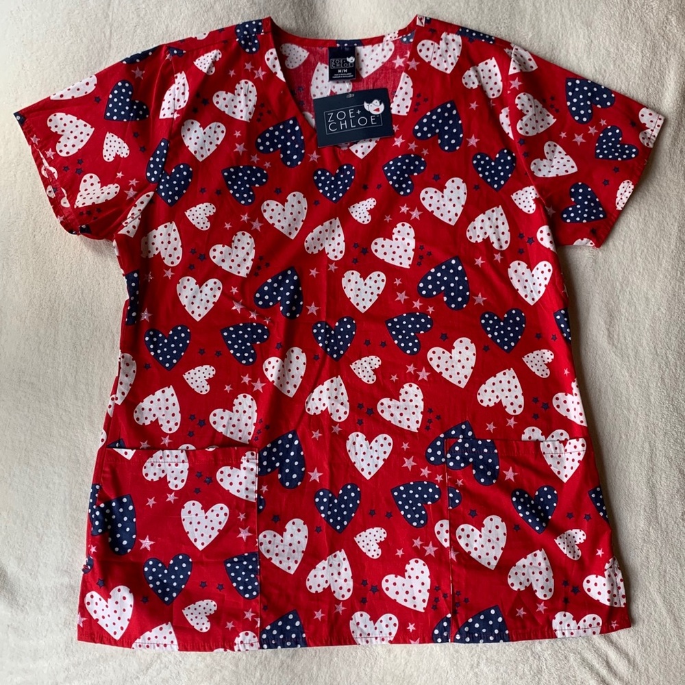 Red white and blue Scrub top